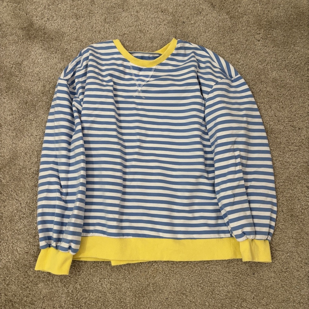 Amazon Blue and White Striped Sweatshirt with Yellow Trim